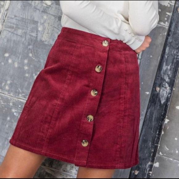 🍷RED WINE A-LINE CORDUROY MINI SKIRT - Picture 2 of 5
